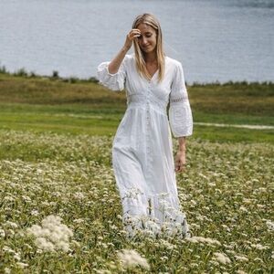 Anthropologie Dress Womens 4 Ebba White Crochet Midi Boho Prairie